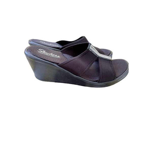 Skechers Sandals Womens Slip On Wedge Heel Strap bling Memory Foam Size 9 - Picture 3 of 7